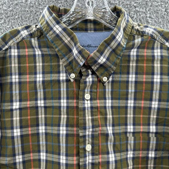 Eddie Bauer Men Shirt Extra Large Green Plaid 100% Cotton Button Front - Picture 3 of 10